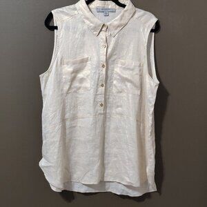Marc New York Sleeveless Button-Front Linen Blend Blouse in Off-White